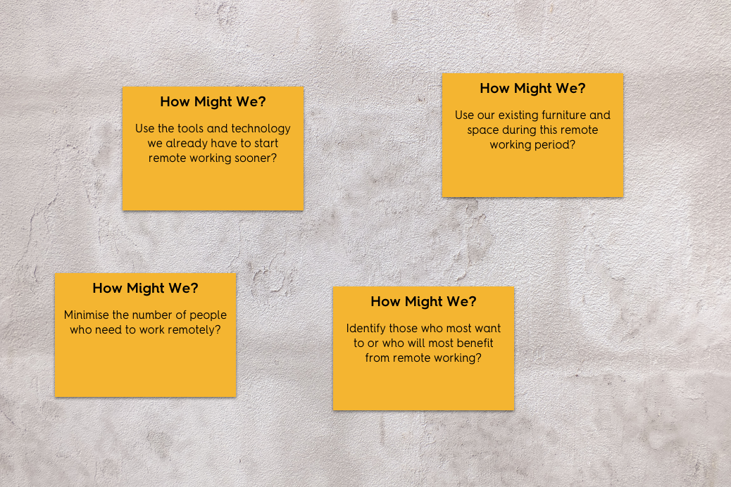A selection of How Might We post-its made up of the questions and suggestions made in the main article