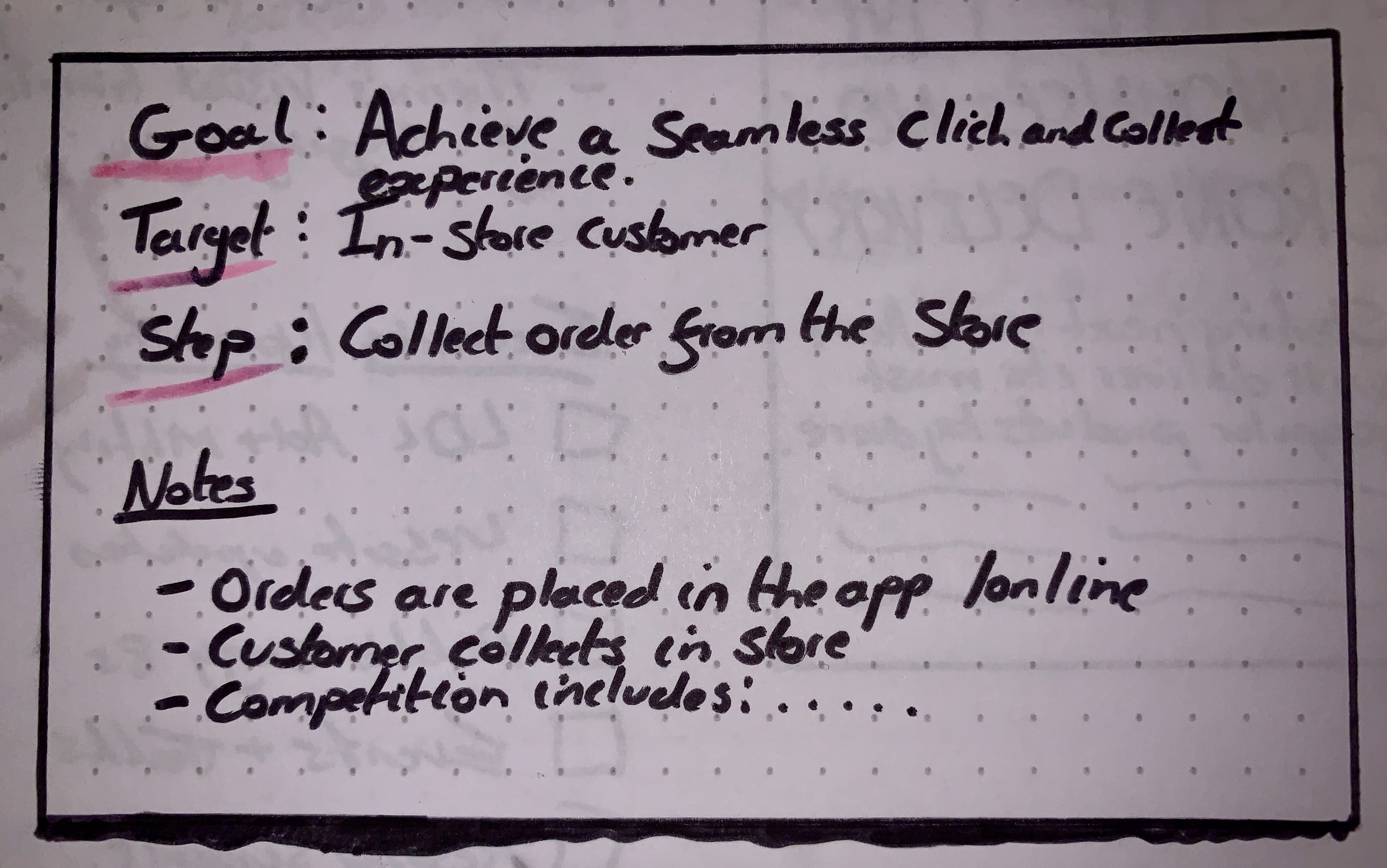 An illustration of a note taking sheet, with the goal, target and step at the top. Then, notes about the area we're focussing on.
