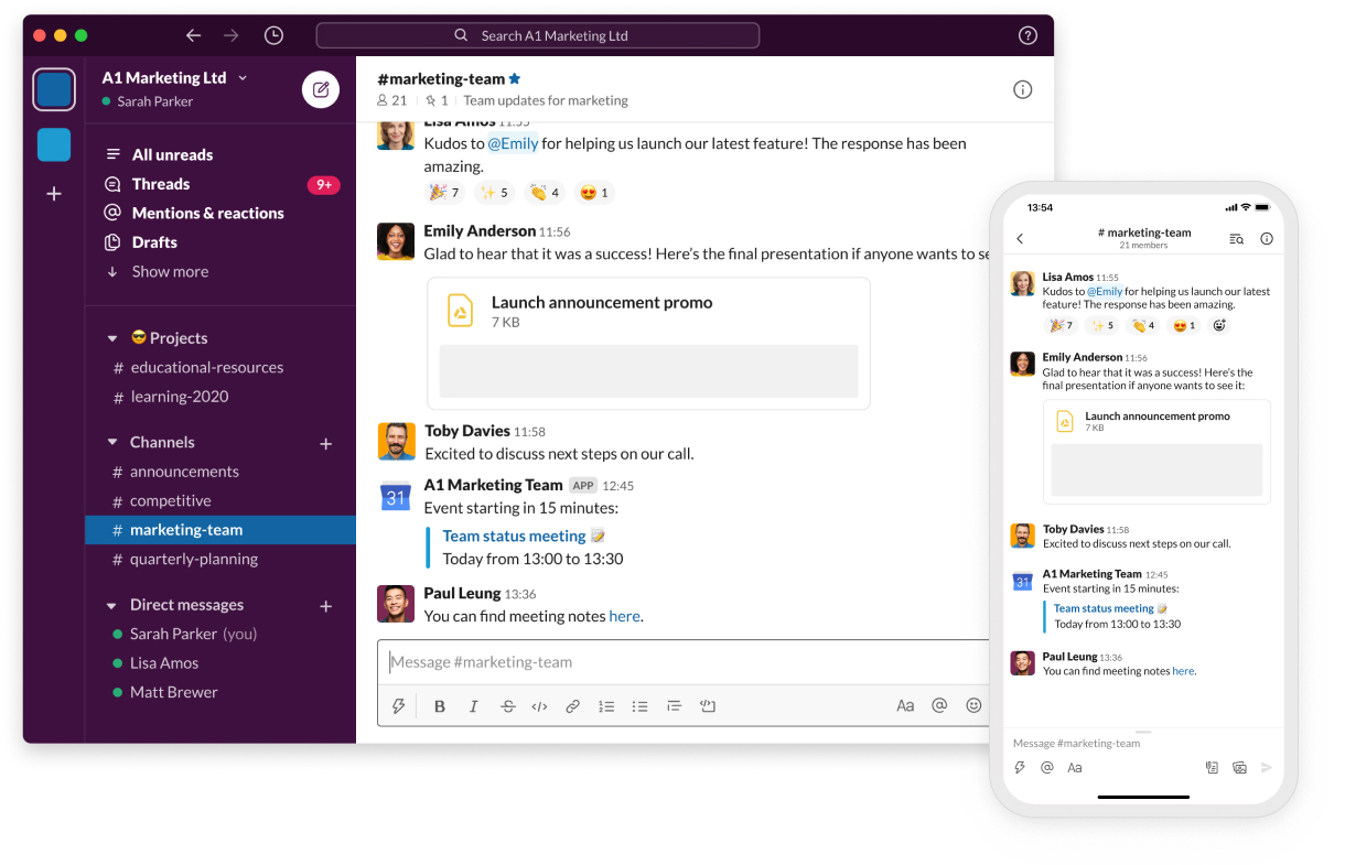 A Slack conversation on macOS and an iPhone