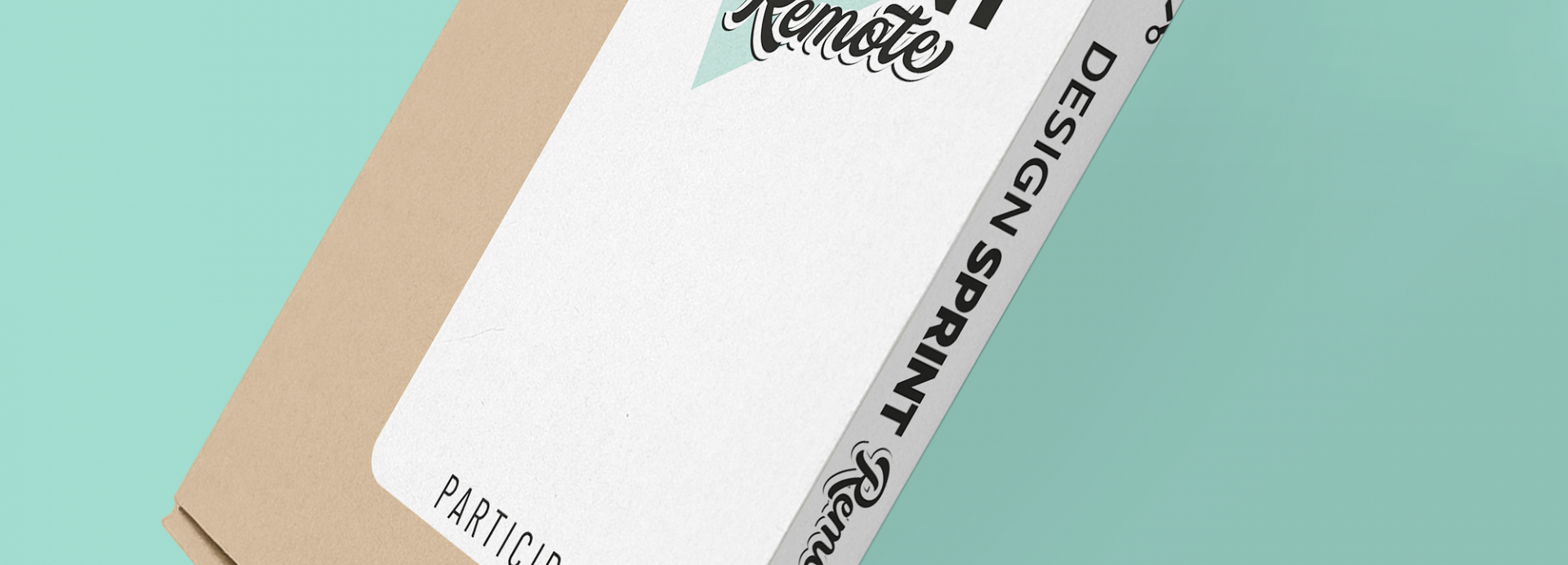 A digital render of the Design Sprint Remote beta Participant Pack against a mint green background