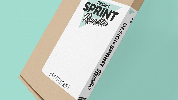 A digital render of the Design Sprint Remote beta Participant Pack against a mint green background